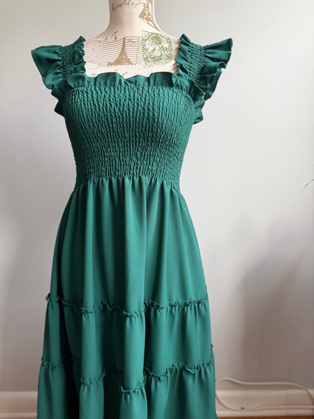 Hill House Home The Nap Dress Green Smocked Midi XS Romantic Cottagecore